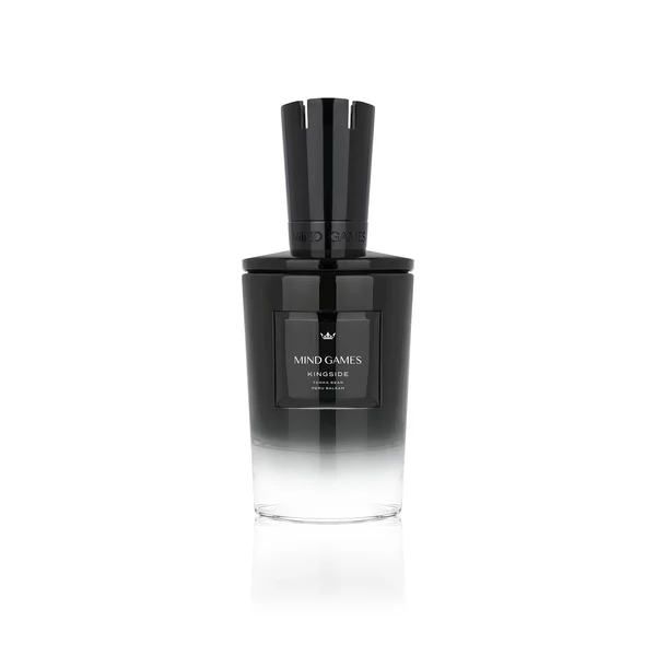 Sleek black and white gradient bottle with a ribbed black cap.