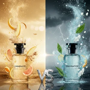 Comparaison entre les parfums Louis Vuitton L'Immensité et Imagination.