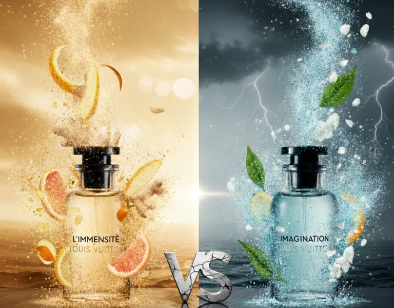 Comparaison entre les parfums Louis Vuitton L'Immensité et Imagination.